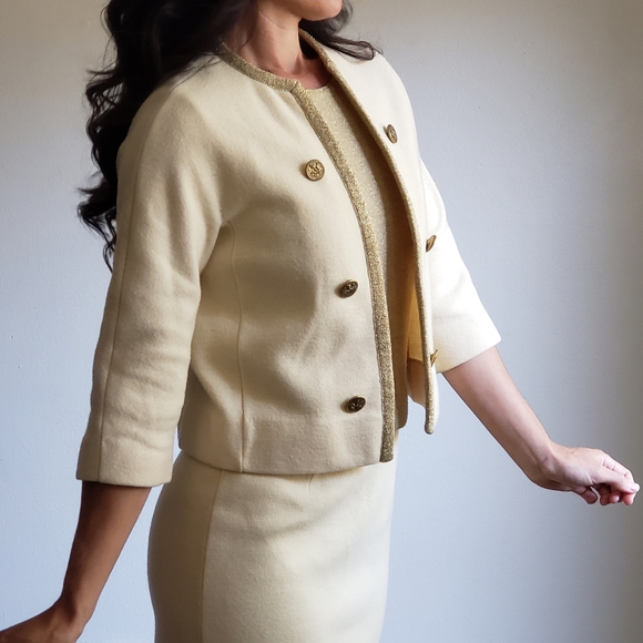 Kimberly I. Magnin Dresses & Skirts - 1960s 1970s Vintage Cream & Gold 3 Piece Knit I Magnin Kimberly's